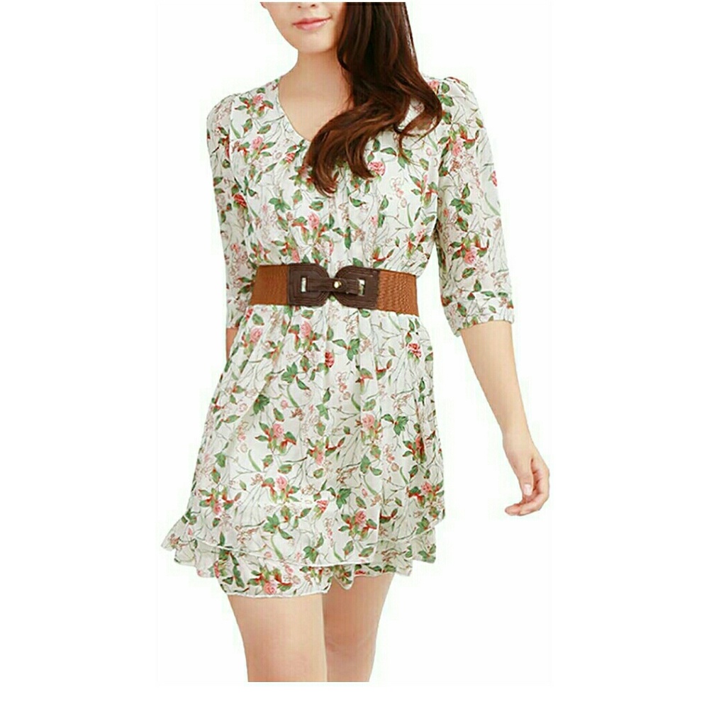 Mini Dress ~ White Floral Pink Roses